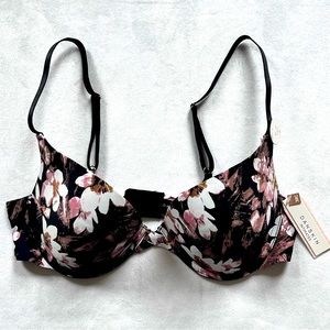 Danskin Intimates Soft Lift Black, White & Rose Floral 38C Underwire T-Shirt Bra